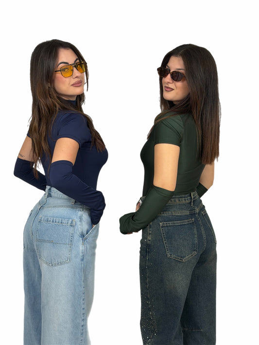 Body a Mezza Manica con Manicotti - Donna