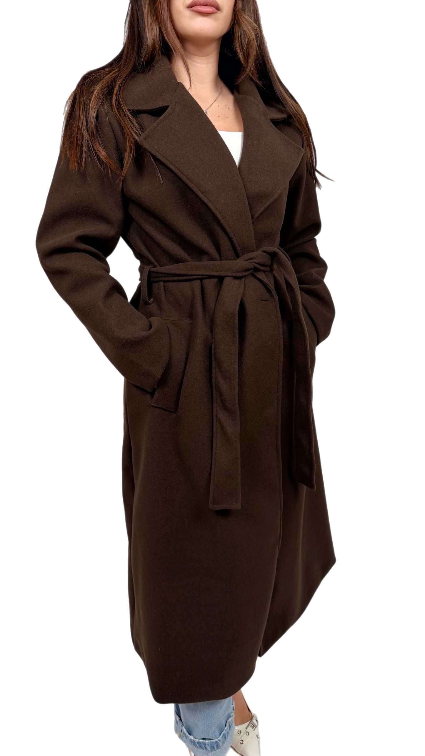 Cappotto in panno con cintura - Donna