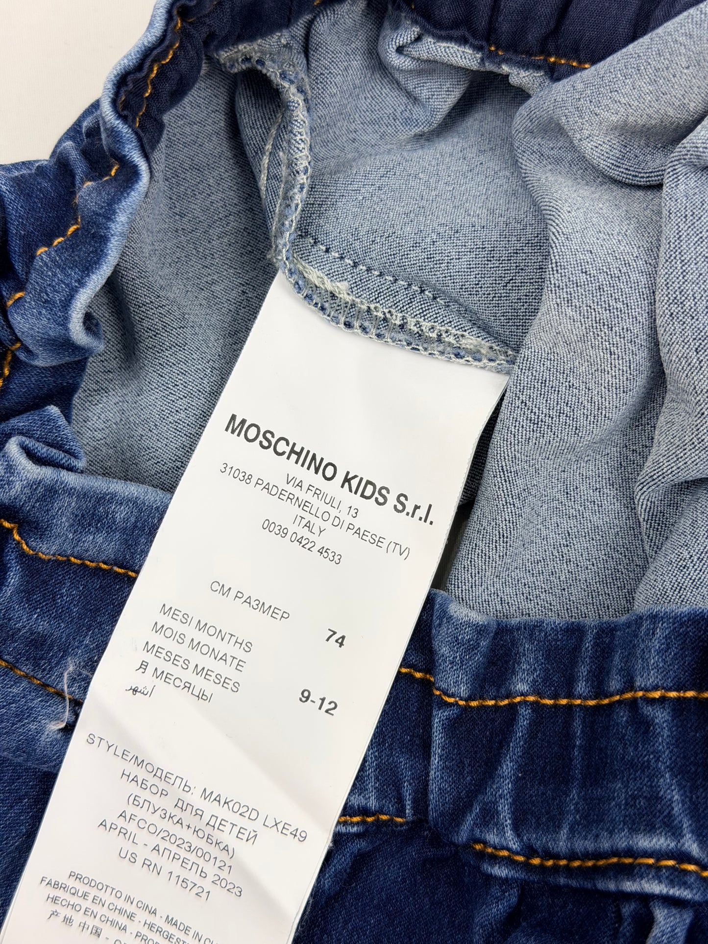 Moschino - Salopette in denim blu - 9/12 mesi