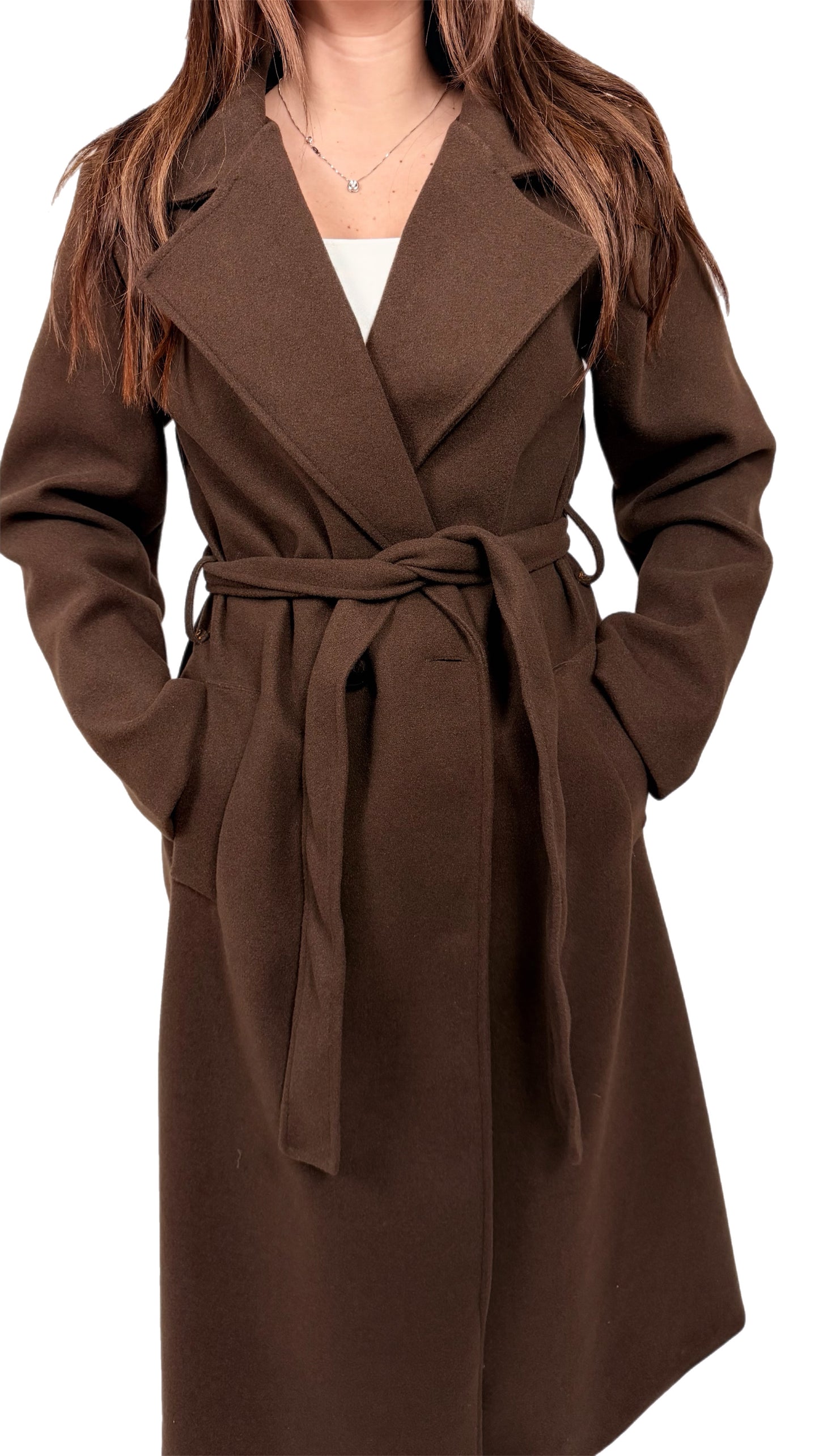 Cappotto in panno con cintura - Donna