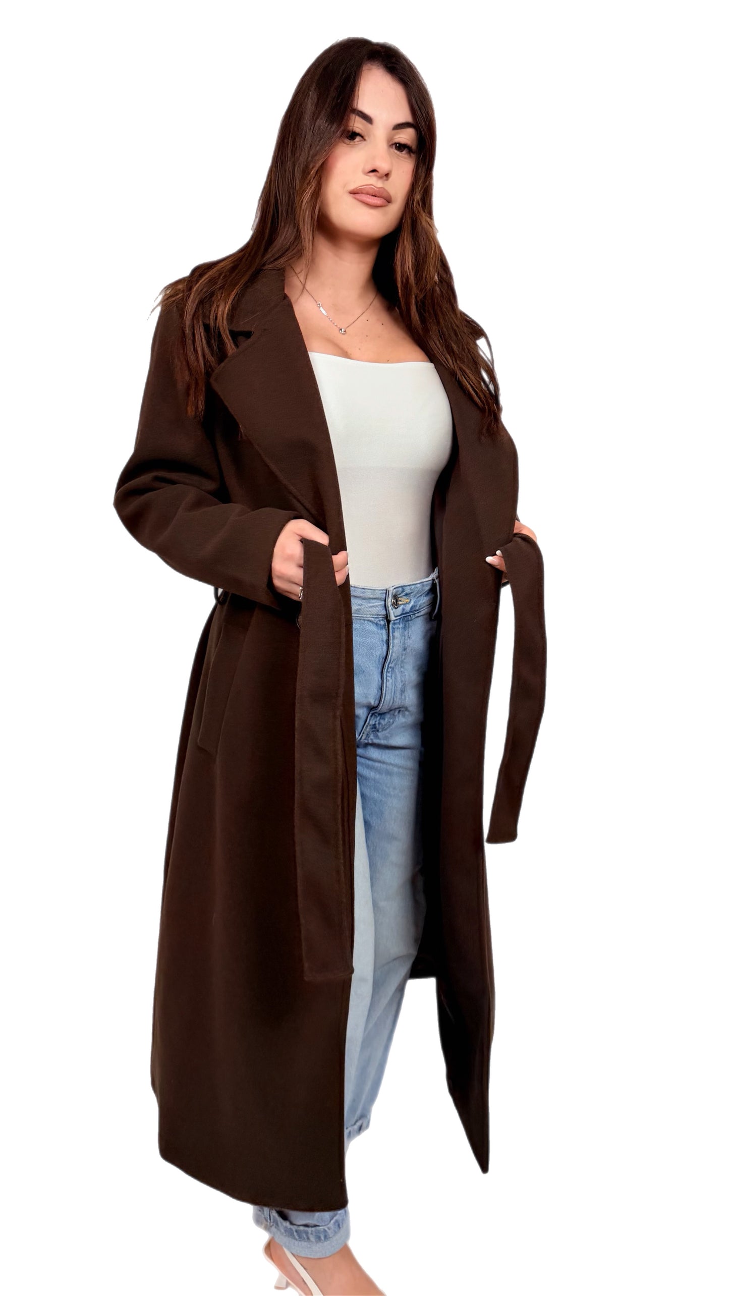 Cappotto in panno con cintura - Donna