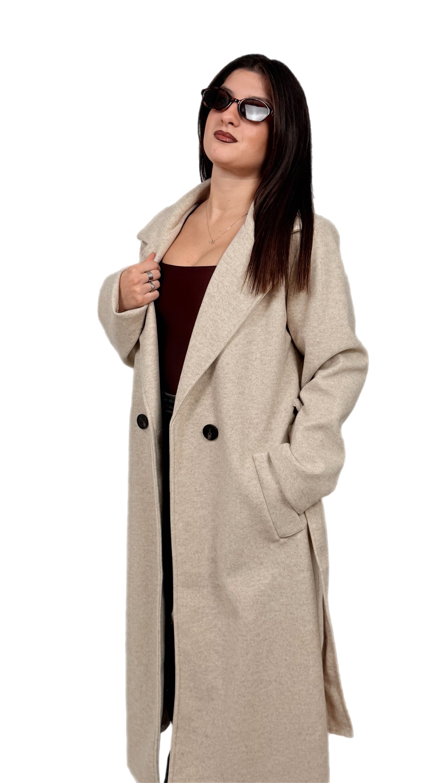 Cappotto in panno con cintura - Donna
