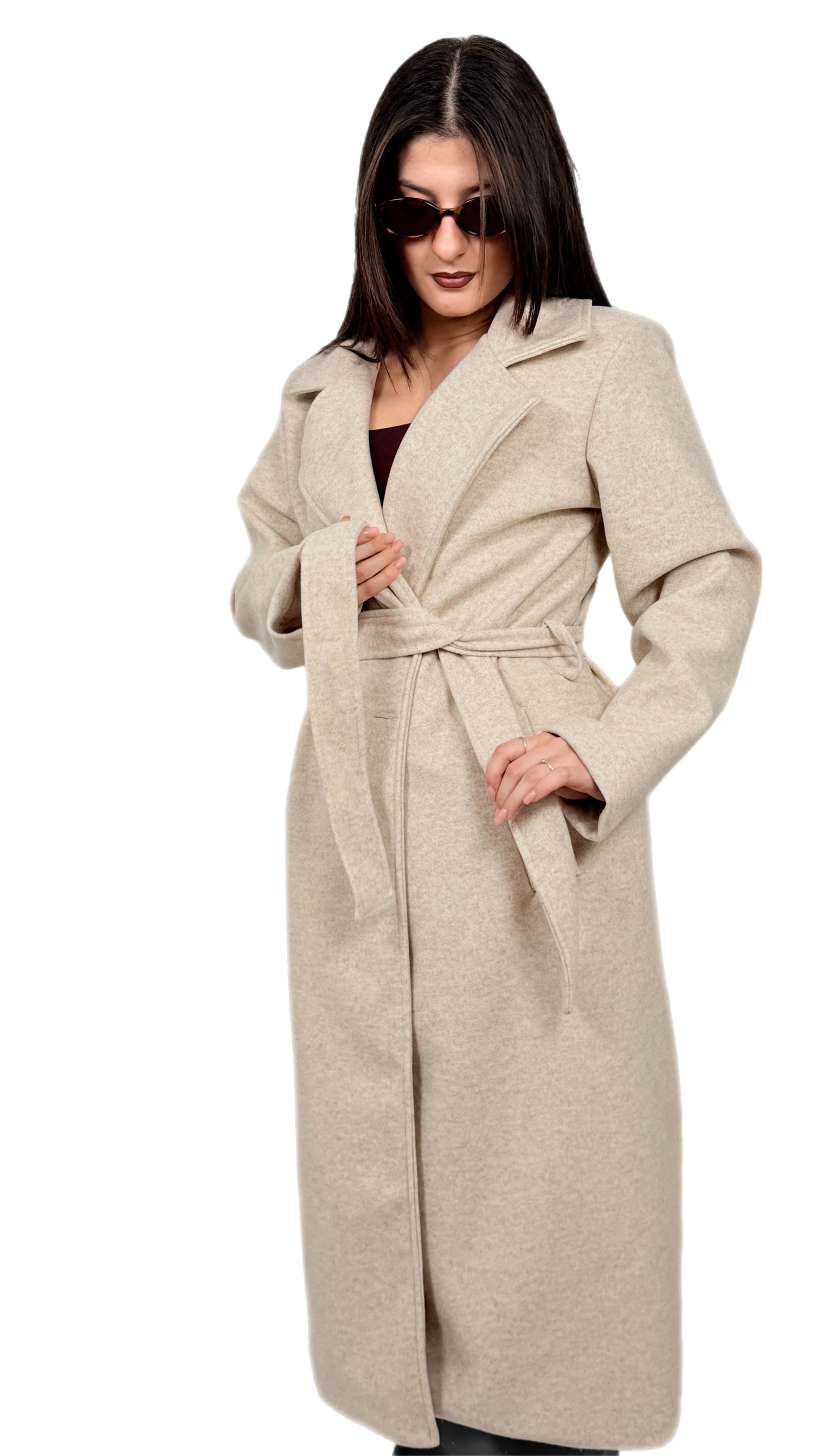Cappotto in panno con cintura - Donna