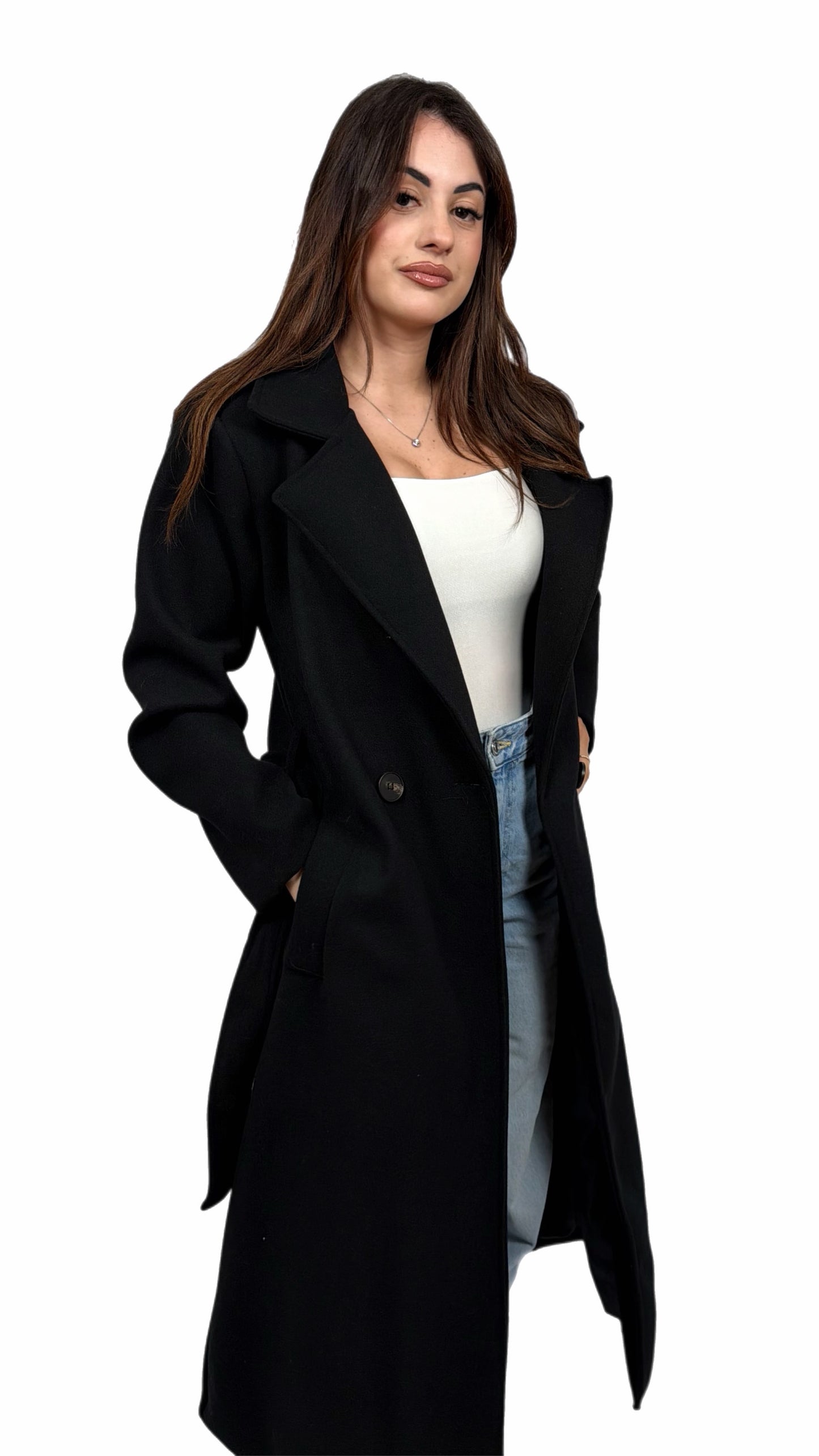 Cappotto in panno con cintura - Donna