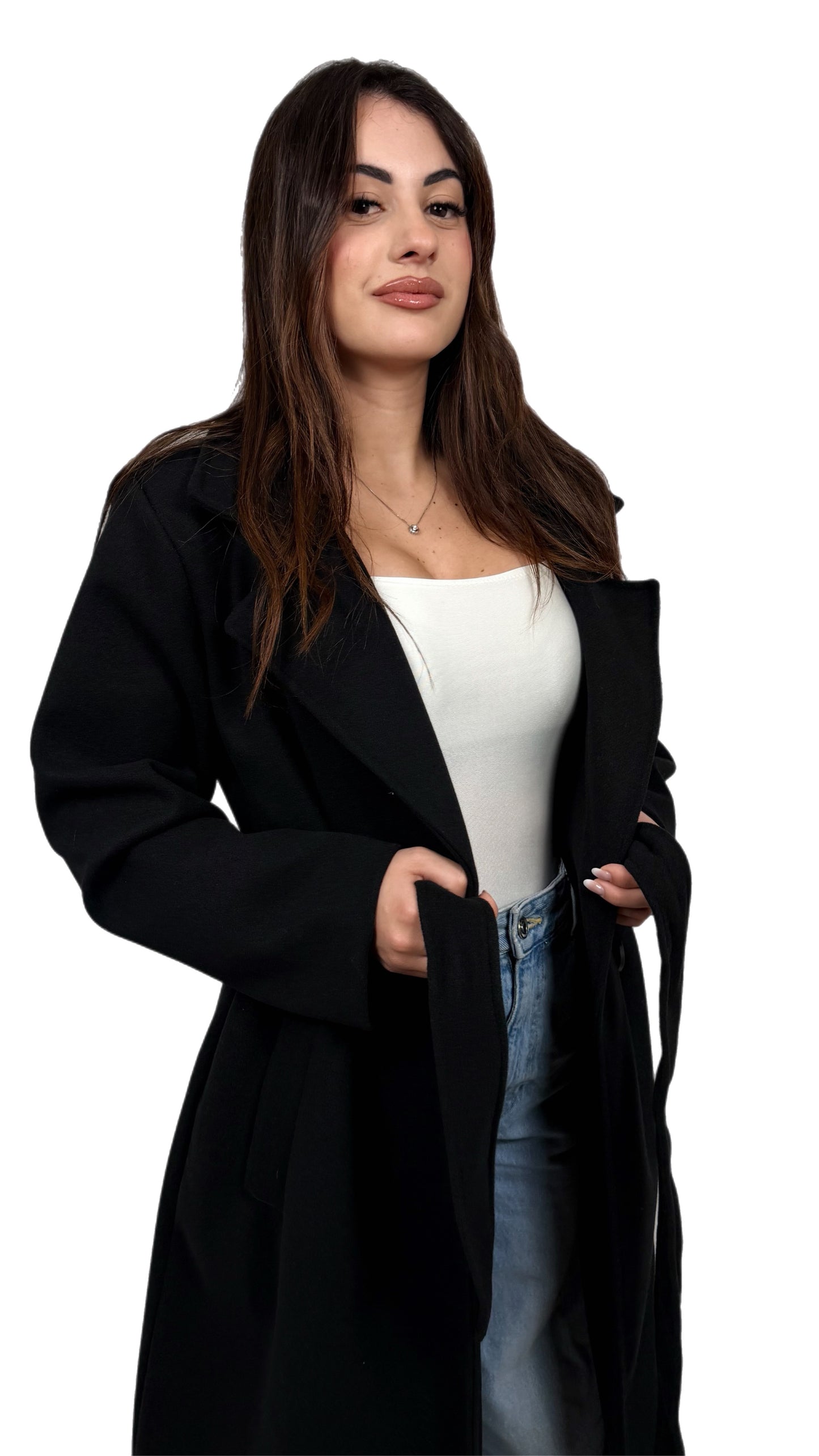 Cappotto in panno con cintura - Donna