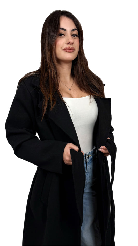 Cappotto in panno con cintura - Donna