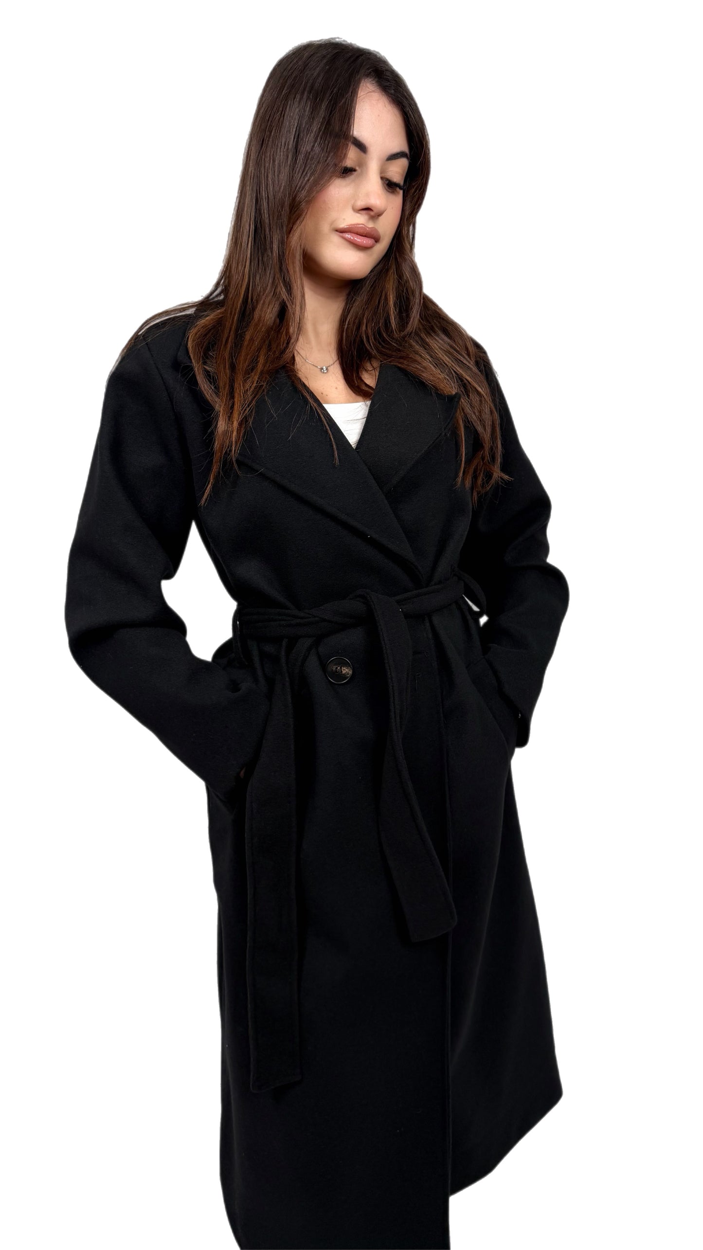 Cappotto in panno con cintura - Donna