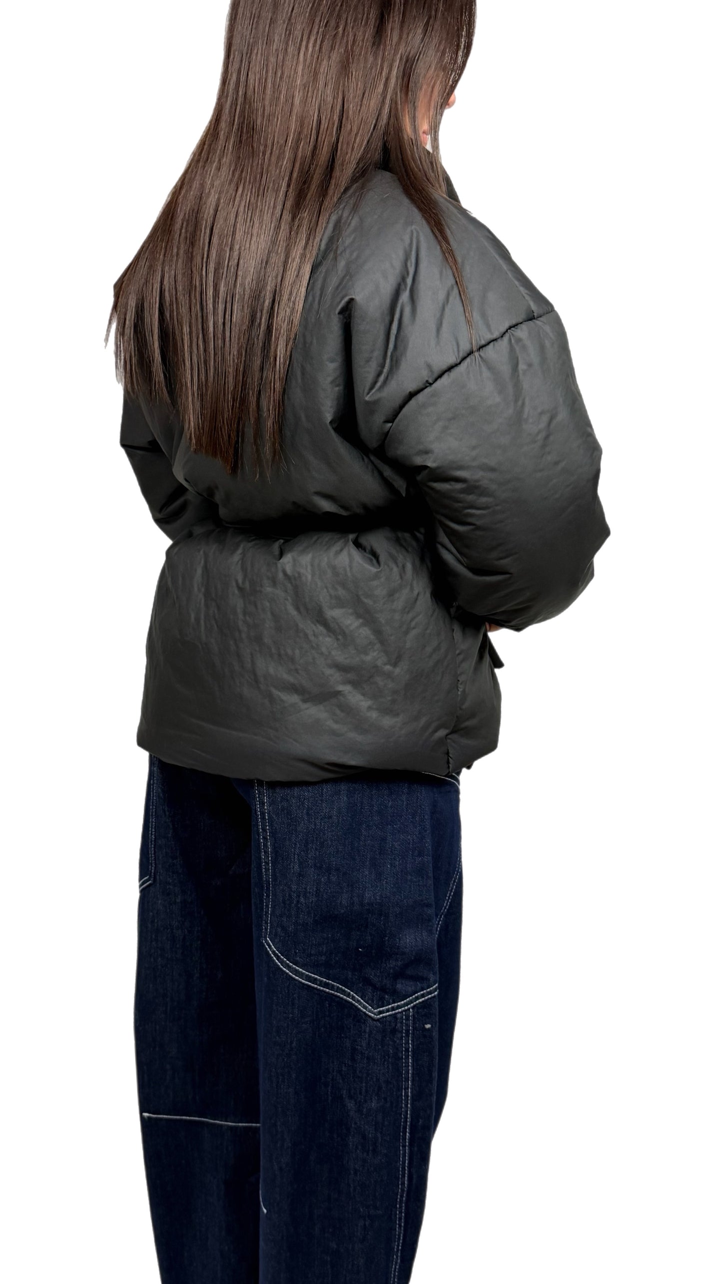 Piumino Donna Nero  con Cintura